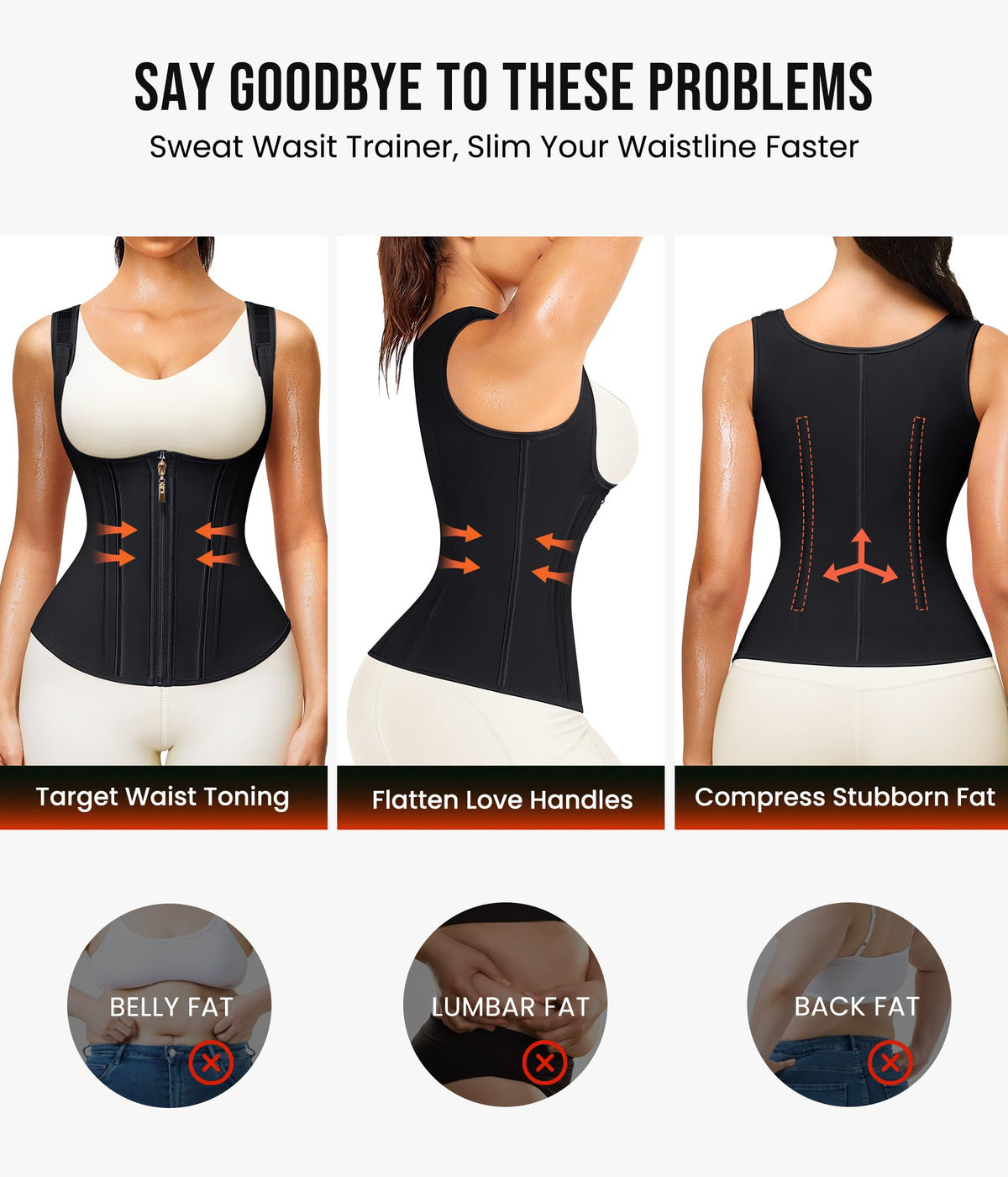 Junlan Waist Trainer for Women - Sauna Suit Sweat Vest for Working Out(Black,Medium)