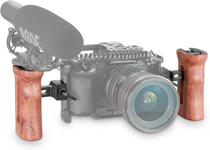 SmallRig Universal Side Wooden NATO Handle Grip DSLR Camera Cage w/Cold Shoe Mount Built-in Wrench, Threaded Holes – 2187