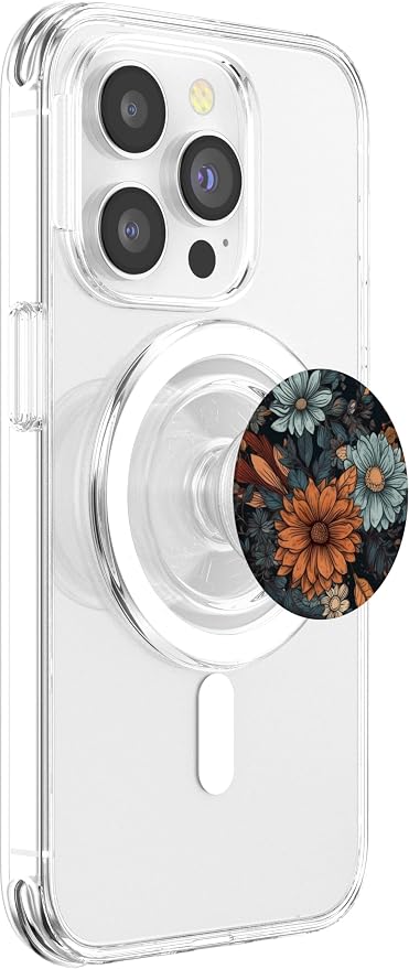 Floral chill Pattern Fall Flowers on The Black Base PopSockets Adhesive PopGrip