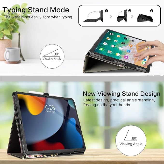 Vimorco for iPad Pro 11-inch Case M5/M4 2025/2024 for iPad Pro Case 11 Inch M5/M4 Pencil Holder/Hand Strap/Pocket/Screen Protection Band 3 Adjustable Angles Auto Sleep/Wake Beach Blue Ocean