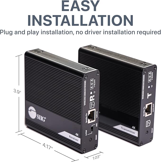 SIIG 4K HDMI Extender Balun Over CAT6/7 - Up to 230ft (70m), 4K@60Hz, Loopout, HDCP 2.2, Near Zero Latency, EDID Learning, ARC & Audio Extractor, Two-Way IR, ESD Protection (CE-H26L11-S1)