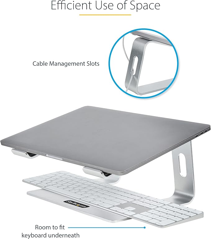 StarTech.com Laptop Stand for Desk, Supports 5kg/11lb, Aluminum, Silver, Ergonomic Laptop Riser, Portable Laptop Holder, Computer Stand for MacBook Air/Pro, Dell XPS, Lenovo (Laptop-Stand-Silver)