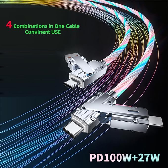 IHAO Multi Ports Charger Cable 3 Combinations in One Cable USB A to USB C/Micro USB PD Fast Charging Cord Lighted Up LED Flowing Compatible with Almost All Kinds of Electric Device-39Inches Blue