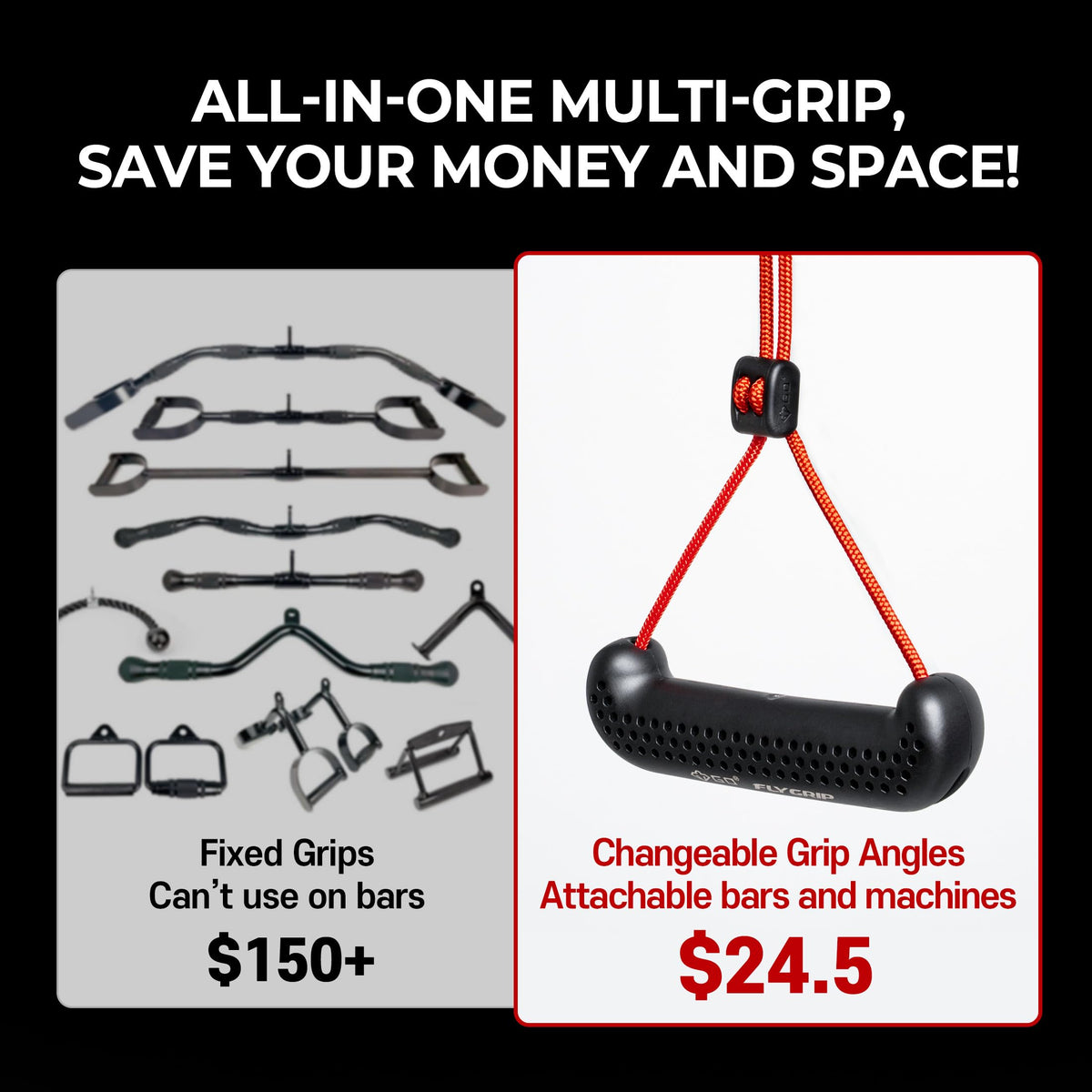 GD Fly Grip Pull Up Handles LAT Pull Down Attachments Nuetral Grip Cable