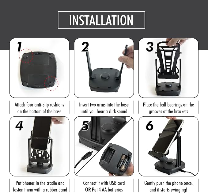 Phone Swing Phone Rocker Compatible for Pokemon go Walker Cellphone Pedometer Accessories (Support 2 Phones)(Mute Version)(USB Cable) (Battery Compatible) Quick Step Earning Device – Black