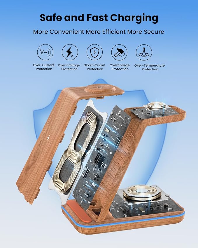 Wireless Charger Stand CIYOYO 3 in 1 Fast Wireless Charging Station Dock for Apple Watch 11/9/8/7/6/SE/5/4/3/2 Airpods 3/2/Pro iPhone 17/16/15/14/14 Plus/14 Pro Max/13/13 Pro/12/12 Pro/SE/X/XR/XS/8