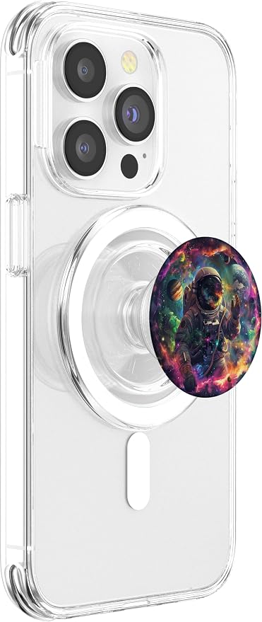 Space Astronaut And The Planets On Black PopSockets PopGrip for MagSafe
