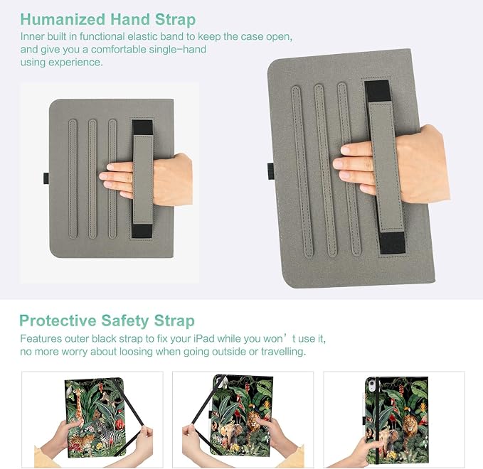 Lokigo Case for iPad (A16) 11th/10th Generation Aurora Forest | for iPad 11th-11 Inch/10th-10.9 Inch Stand Cover Pencil Holder/Hand Strap/Pocket Support Touch ID Auto Wake/Sleep