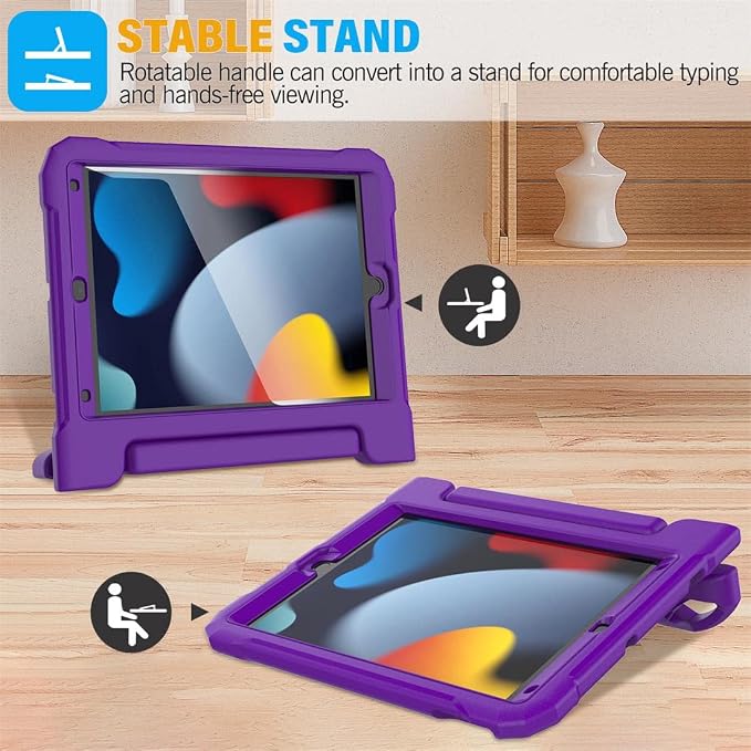 SUPLIK Kids Case for iPad 9th/8th/7th Generation -10.2 inch 2021/2020/2019 Built with Screen Protector Durable Shockproof Handle Stand Case for Apple iPad Gen 9/8/7 Black