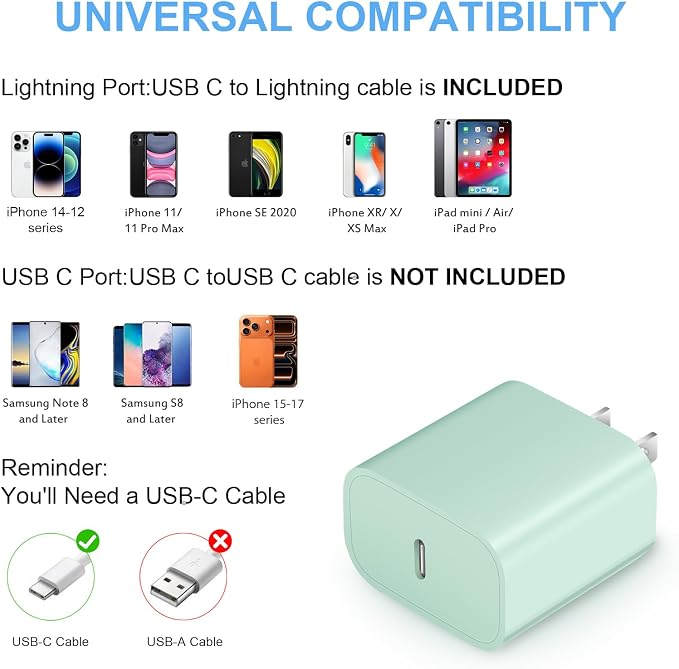 iPhone Charger Fast Charging 3+3Pack 20W USB C Charger with Lightning Cable | For iPhone 14/13/12/11/Pro/Pro Max/Mini/Xs Max/XR/X iPad