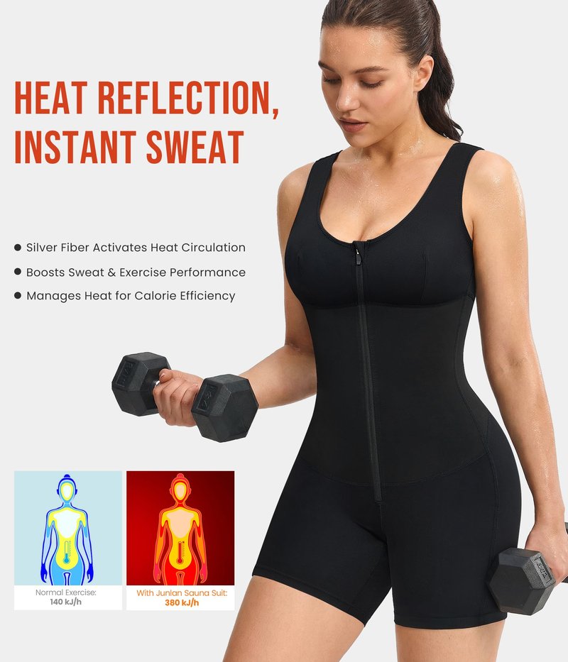 Junlan Waist Trainer for Women - Sauna Suit Women Full Boday Sauna Shirt for Working Out(Black, Large)