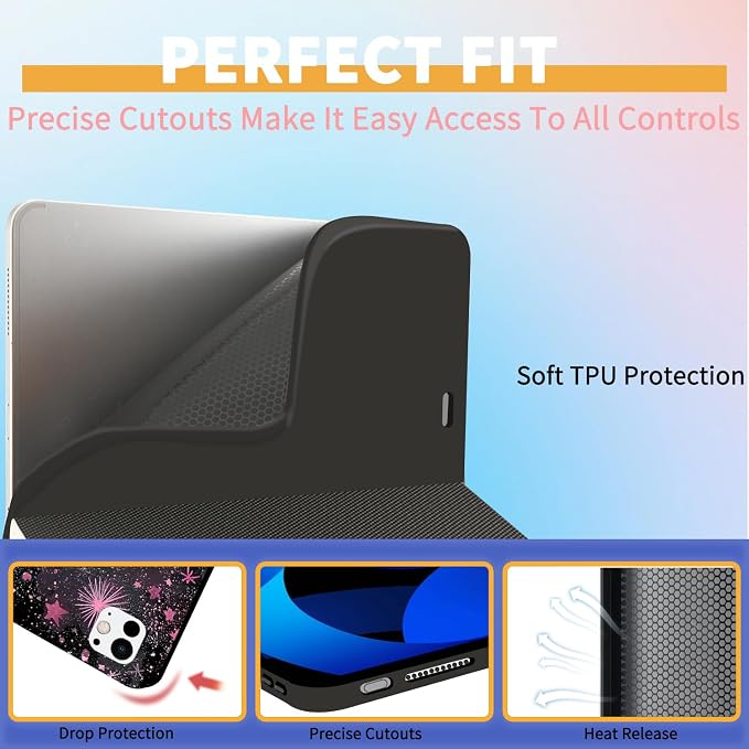 Stylish Case for iPad 9th/8th/7th Generation 10.2 2021/2020/2019Art Pink Starry Sky Textured Folio Case with Pencil Holder Multi-Angle View Adjustable Stand Auto Wake/Sleep Cover for Women