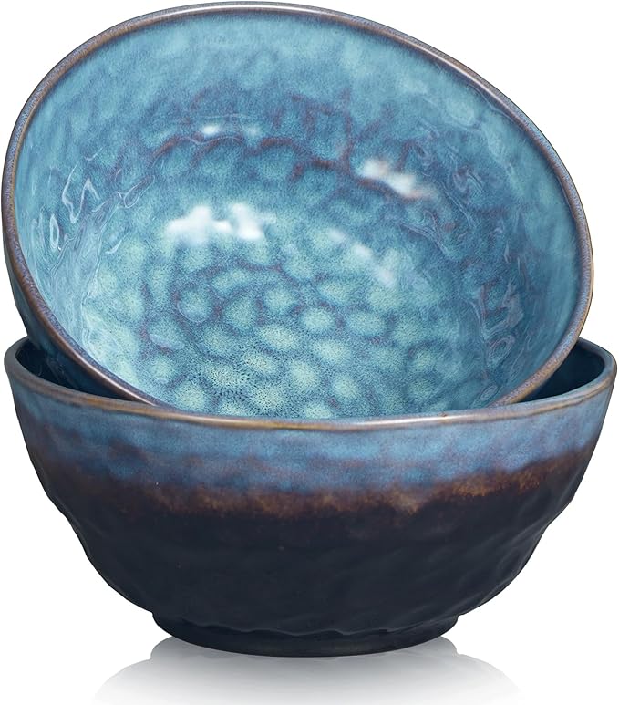 60 oz Large Ceramic Soup Bowl,8.2 Inch Stoneware Serving Bowl for Salad,Pasta,Fruit,Popcorn,Kitchen Bowls Set of 2,Starry Blue