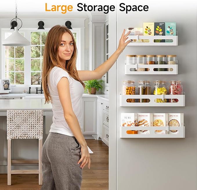 2 Pack Strong Magnetic Spice Rack for Refrigerator, Multipurpose Magnetic Shelf for Fridge with 4 Hooks for kitchen and Bathroom Organization, White