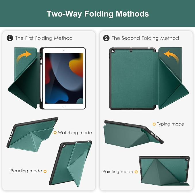 DTTO Foldable Case for for iPad 9th/8th/7th Generation 10.2-inch Black | Origami Magnetic Standing Cover with Pencil Holder，Vertical &amp Horizontal angles Auto Sleep/Wake