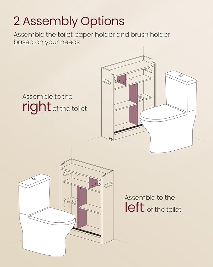VASAGLE Narrow Storage Cabinet, Slim Floor Cabinet with Sliding Doors, Toilet Paper Holder and Brush Compartment, for Bathroom and Living Room, 7.9 x 23.6 x 31.5 Inches, Cloud White UBBC752W01