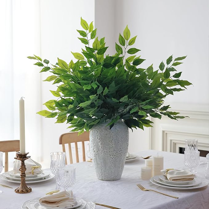 mizii 24pcs Artificial Greenery Stems Silk Green Leaves Fake 23in Ficus Garland Spray Plants Faux Greenery Decoration for Centerpieces Wedding Arch Flower Bouquet Table Home Decor (24)