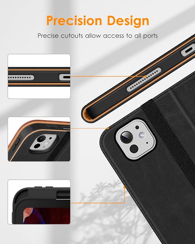 DTTO for iPad Pro 13 Inch Case (M5) 2025 / (M4) 2024 Brown | Premium Leather Business Cover with Pencil Holder Hand Strap &amp Pocket Corner Protection Auto Sleep/Wake Multiple Angles