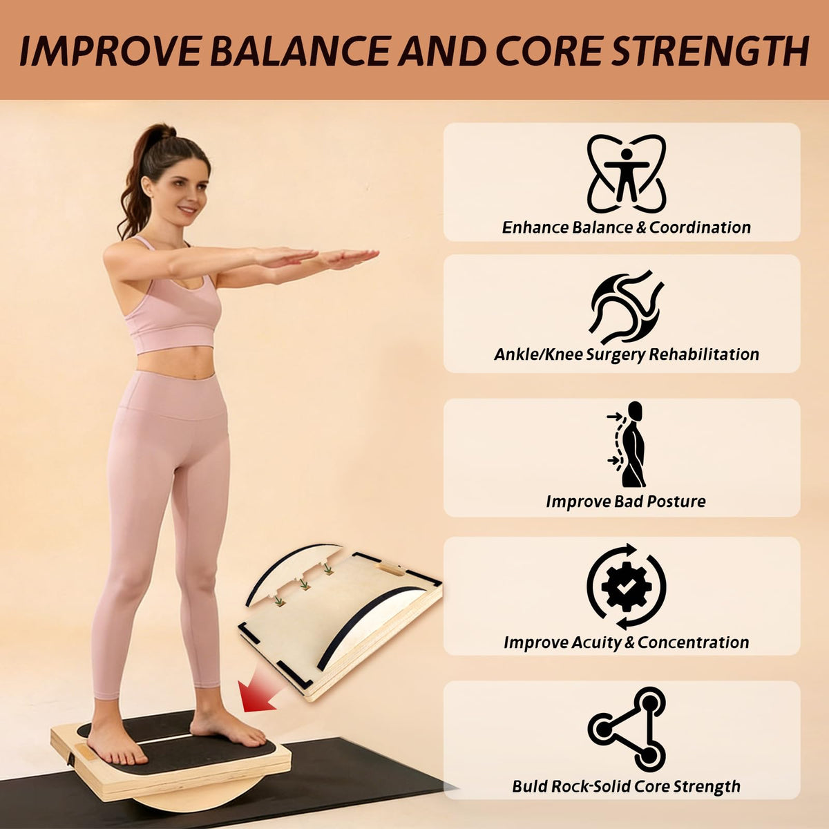 ZALL Slant Board Balance Board 2-in-1 Wooden Adjustable Calf Stretcher