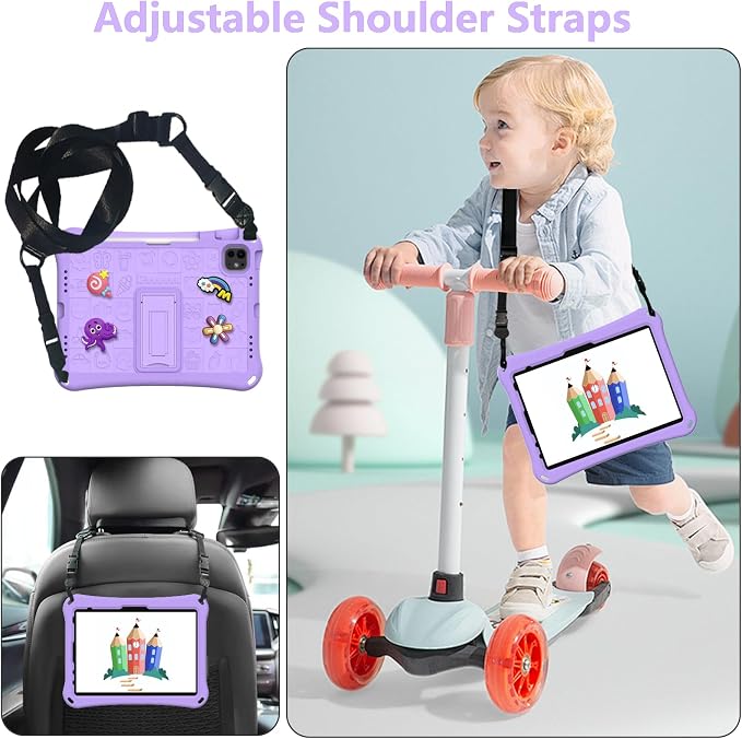 Case for iPad 10.2 Inch 2021/2020/2019/ iPad Pro 10.5 Inch/Air 3rd Gen (2019) Shoulder Strap Kickstand Children Friendly Anti-Scratch Shockproof Case Lightpurple