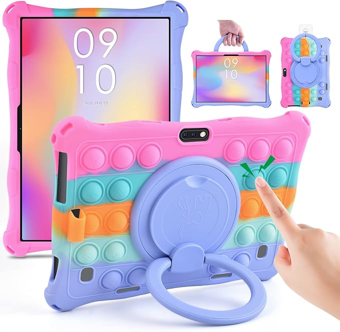 DETUOSI 10.1 inch Soft Silicone Rotatable Tablet Case Dazzling Dark Blue | 360°Rotatable Stand Multi Angle Protective Cover Funny Protective Case for 10.1 inch Tablet