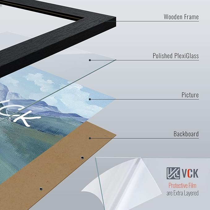 VCK 16x24 Poster Frames, Black Solid Wood Picture Frame, Textured Exclusive Wall Gallery Frame