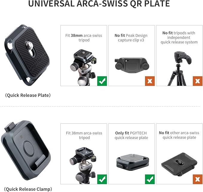 PGYTECH Quick Release Plate +Adapter w/Arcac-Swiss Interface Camera Quick Release Plate Mount for Sony/Nikon/Fuji/DJI Quick Setup Mount w/ 1/4" to 3/8" Screw Thread Gimbles Sliders Tripods Adapter