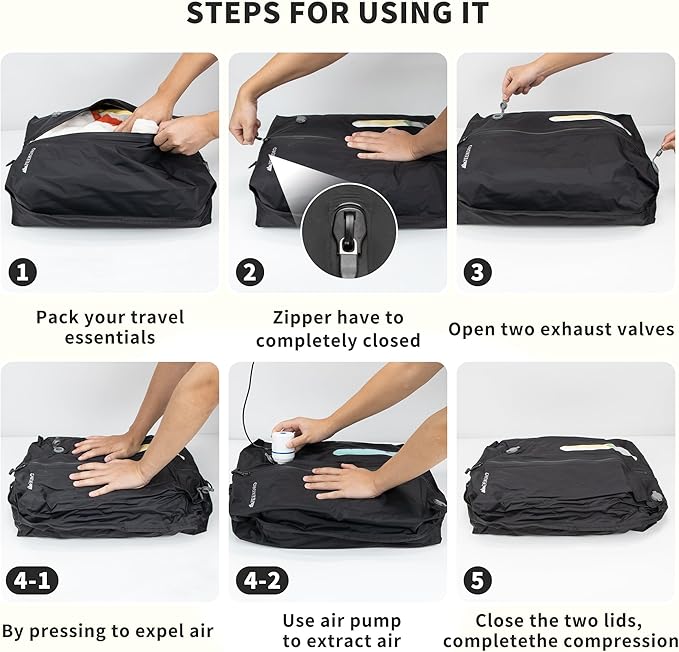 YEEKORO Vacuum Bag for Travel, Professional IPX8 Waterproof Reusable Vacuum Compression Bags for Travel Suitcases, Durable Space Saver Bag(2 PACK,With Pump)