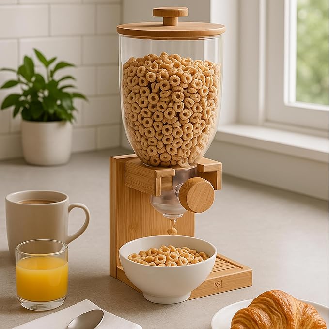 Honey-Can-Do Bamboo Cereal Dispenser with Airtight Lid – Countertop Dry Food Dispenser for Kitchen Organization – Eco-Friendly Cereal Container for Pantry
