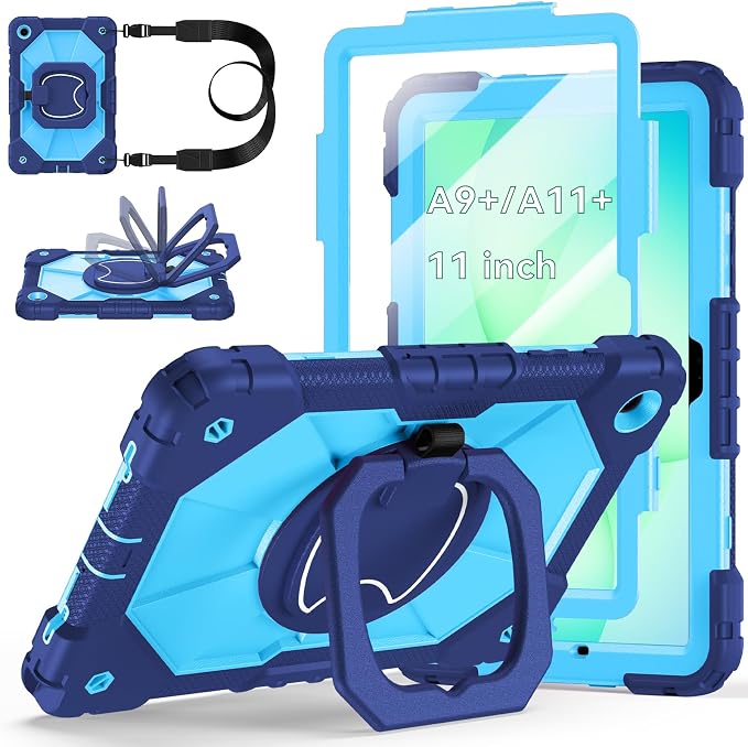Case for Samsung Galaxy Tab A9 Plus 11 Inch 2023 Ubearkk Rugged Case for Samsung Galaxy A9+ Tablet SM-X210/X216/X218 with Screen Protector 360 Rotating Stand Shoulder Strap Pen Holder Black