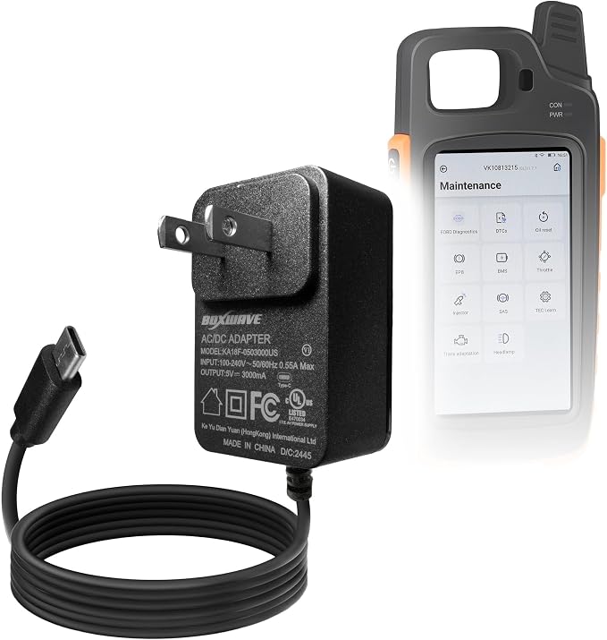 BoxWave Charger Compatible with Xhorse VVDI Key Tool Max Pro - Wall Charger Direct (15W) Rapid Charge Your Device with Built-in 3ft Cable
