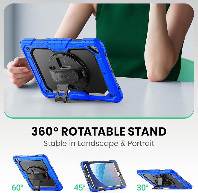 SEYMAC Case for iPad Air 3/ Pro 10.5 inch/Air 3rd Generation 10.5'' Black | Heavy Duty Shockproof Protective Built-in Screen Protector 360° Rotating Stand Hand/Shoulder Strap