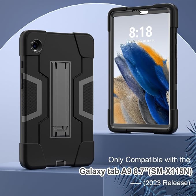case for Galaxy Tab A9 8.7 2023 Case Hard PC Soft Silicone Kickstand Rugged Heavy Duty High Impact Protective Case for Samsung Galaxy Tab A9 8.7 Inch 2023 SM-X110 SM-X115 Black