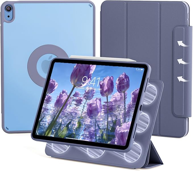 kenke Hybrid Case for iPad A16 11th Gen 11''/10th Gen 10.9'' Black | Detachable Magnetic Portrait/Landscape Stand Cover Magnetic Rotating Hard Clear PC Back Auto Wake/Sleep Support Touch ID