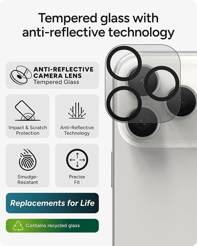ZAGG Glass+ Screen &amp Camera Lens Protection for iPhone 17 Pro Max - Impact &amp Shatter Protection Full Coverage Scratch &amp Smudge-Resistant Tempered Glass Anti-Reflective Camera Lens Protec