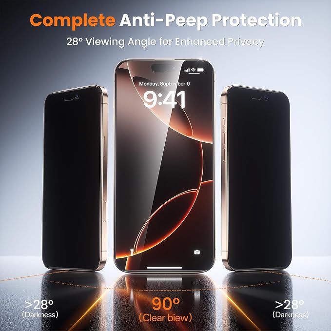 2 Pack Privacy Screen Protector for iPhone 16 Pro Max 6.1 28° Anti-Spy Tempered Glass with Auto Dust Removal Easy Installation Kit Bubble-Free Case Friendly