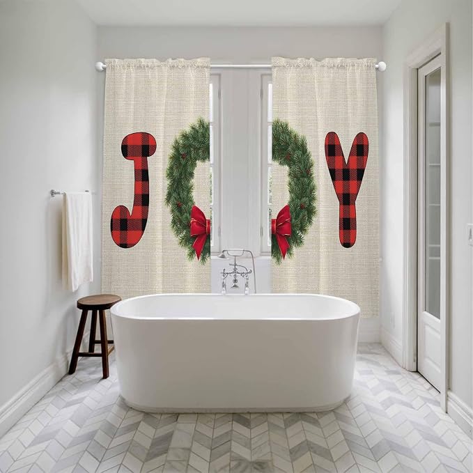 Red Green Christmas Window Curtains 72 Inch Long 2 Panel Set, Rod Pocket Long