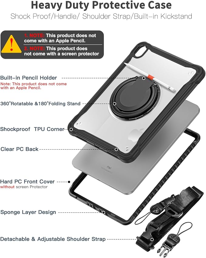 BRAECN for iPad (A16) 11th/10th Generation Case 11 inch 2025/10.9'' 2022 Handle Protective Cover 360 Rotating Ring Stand Shockproof Dropproof Case for Kids Kickstand &amp Pencil Holder &amp Shoulde