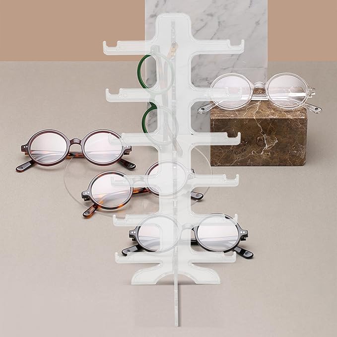 Luxshiny Multi-Tier Glasses Holder Stand 6-Layer Plastic Sunglasses Display Rack Eyewear Organizer for Home Storage and Closet Use