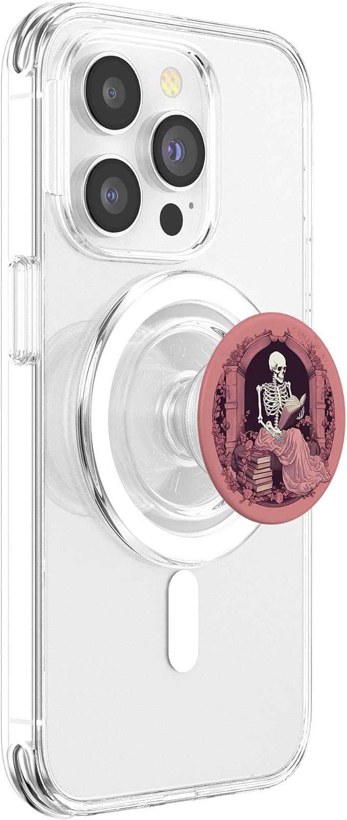 Librarian Skeleton Gothic Goth Book Reading Lover Pink PopSockets Adhesive PopGrip