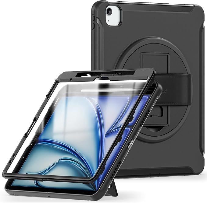 Sahara for iPad Air 11-inch (M4 / M3 / M2) Case - Heavy-Duty Protective Cover with Screen Protector Kickstand &amp Rotating Hand Strap Raider Series