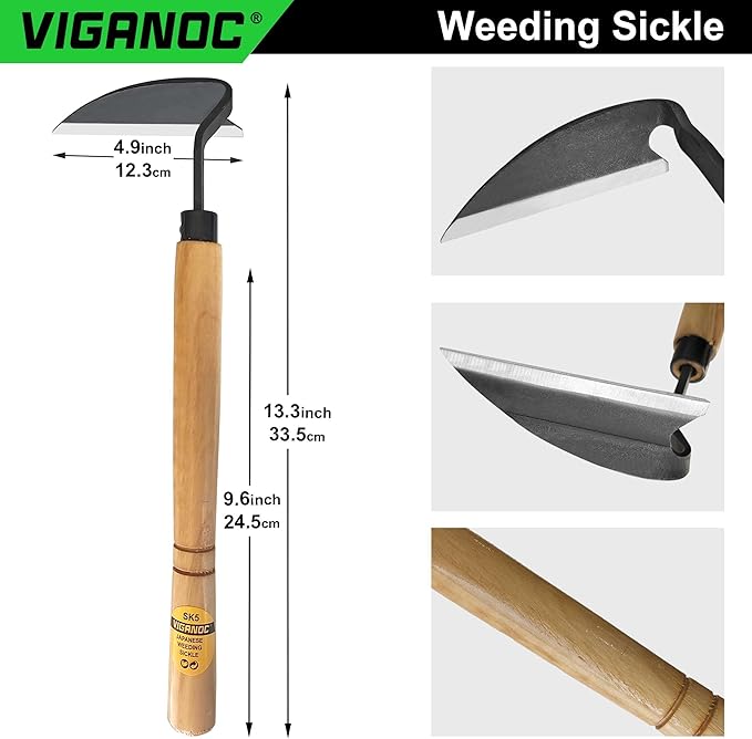 Japanese Wide Blade Garden Tool - Premium Quality Hand Hoes/Weeding Sickle is Very Sharp for Quick Work