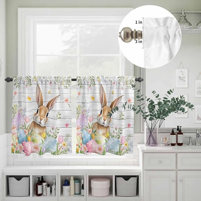 Kitchen Curtains Tiers and Valance Set of 3, Easter Light Filtering Window