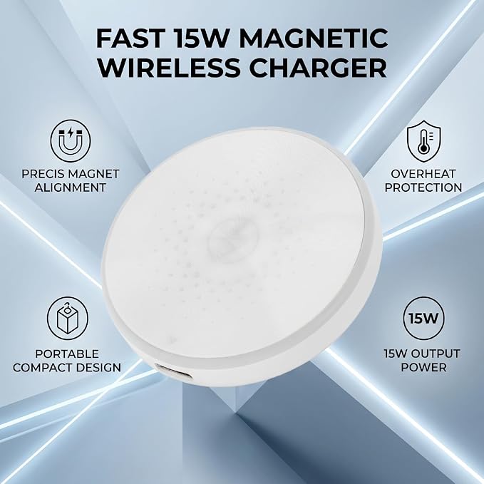 Magnetic Wireless Charging Pad 15W Fast Charging with Overcurrent Overheat Protection and Built in Magnet for iOS 16 17 Phone Wireless Device (Black)