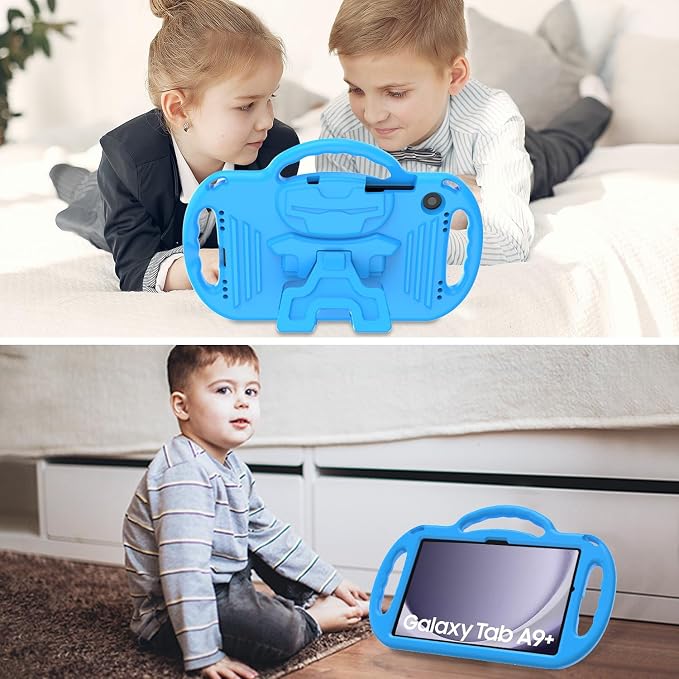 Kids Case for Samsung Galaxy Tab A11+ Plus/A9+ Plus 11 Inch Case with Strap Shockproof Lightweight Handle Stand 2025/2023 Model with Lanyard Black