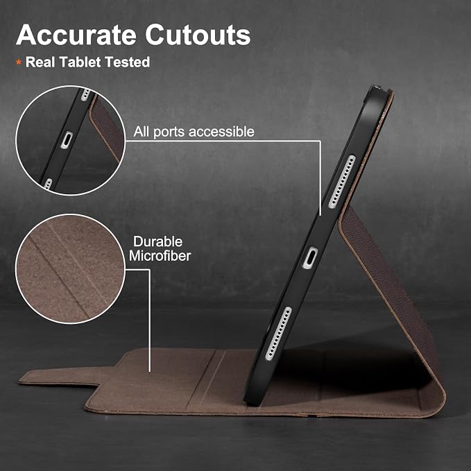 Gexmil Leather Case for iPad Pro 11 Inch M5/M4 2025/2024Crocodile Brown | Genuine Leather CoverPencil HolderMagnetic ClosureSmart Folio Auto Sleep/WakeProtectiveAdjustable Stand