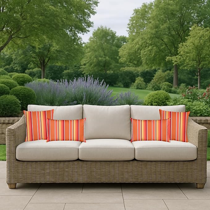 RSH DECOR: Sunbrella Square Throw Pillows Set of 2 | 20" x 20" | Water and Fade-Resistant Performance Fabric | Outdoor Pillow Covers with Down-Alternative Inserts | Dolce Mango