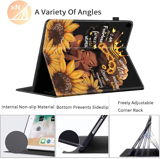 Case Fits All-New Amazon Kindle Fire HD 10 &amp 10 Plus Tablet (13th/11th Generation 2023/2021 Release) 10.1 Durable Shockproof Protective Cover with Auto Wake/Sleep，Black Woman Queen Afro Design