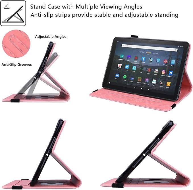 for Kindle Fire HD 8 Tablet (only Fits 10th Generation) &amp Fire HD 8 Plus 8 Case 2020 with Stand/Pencil Holder/Card Pocket/Elastic Band Embossed PU Leather Floral Cover Brown Peacock Flower
