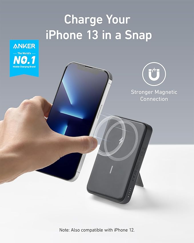 Anker 633 Magnetic Battery, 10,000mAh Foldable Wireless Portable Charger, 20W USB-C Power Delivery Power Bank with Stand, Magsafe-Compatible for iPhone 16/15/14/13/12 Series